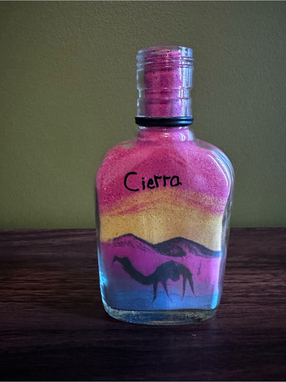 Vibrant Custom Desert Sand Art Bottle ("Cierra")